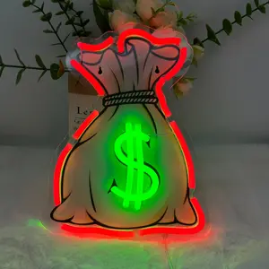 Money Bag Shaped Neon Sign, USB Powered Creative Neon Light, Decorative Neon Sign for Home Party Game Room Bedroom, Led Neon Lights