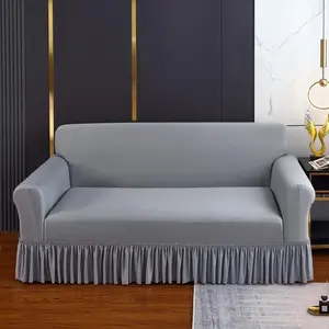 Solid Color Sofa Cover with Ruffle Trim, 1 Count Non-slip Elastic Sofa Slipcover, Sofa Protector for Home Living Room, Bedroom, Office, Couch Cover, Sofa Couch Covers