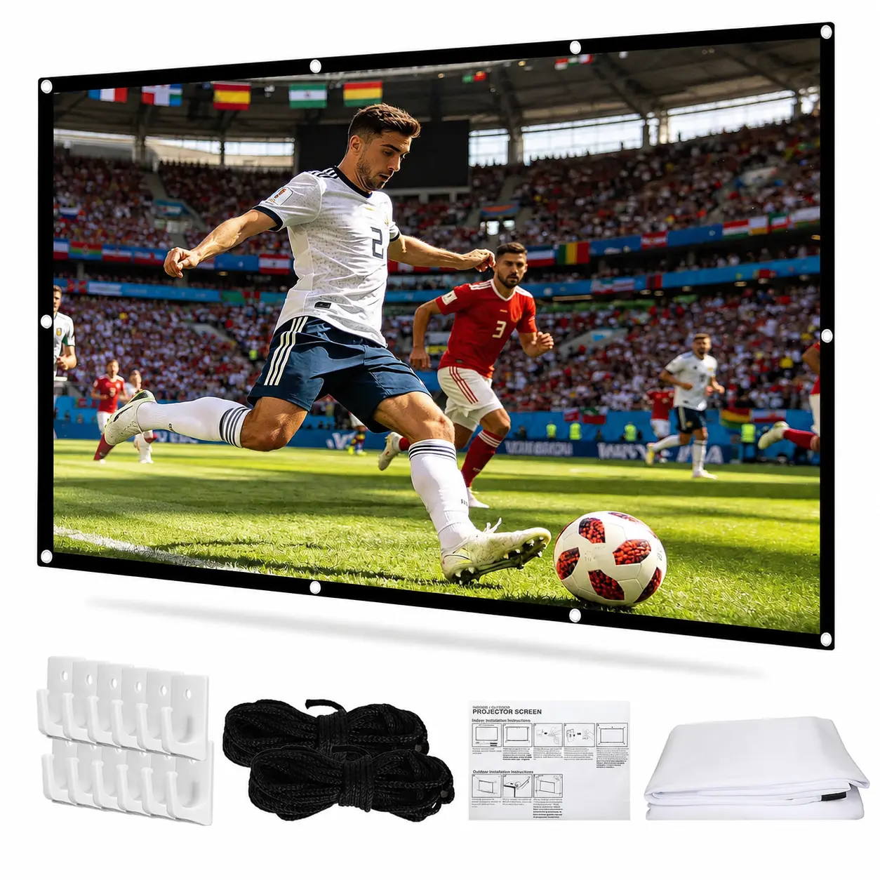 Portable Foldable 16:9 HD Projector Screen - Stick-Mounted, for Outdoor Home Cinema 3D Movie Viewing
