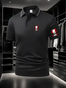 Men's Classic Short-Sleeve Fitted Polo Shirt, Peru National Flag Cultural Graphic, Breathable & Comfortable Fabric, Chest & Sleeve Dual Prints, Summer Casual/Business/Sports Top