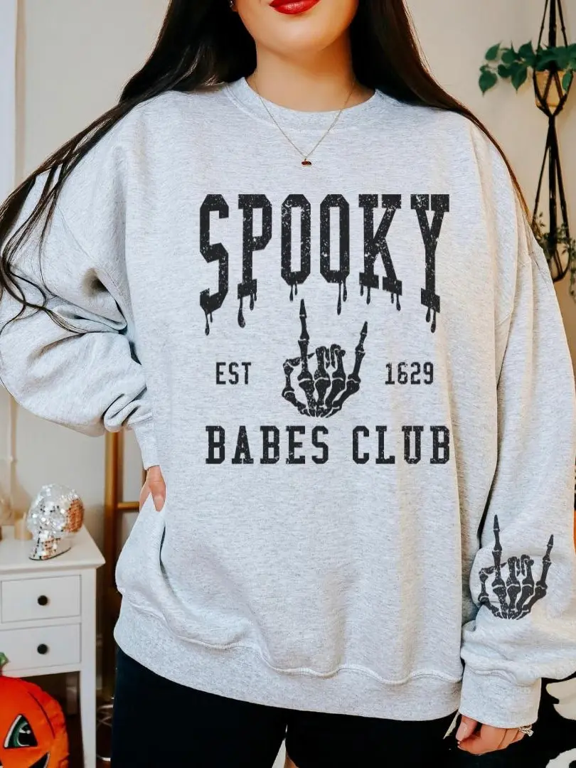 Spooky Babes Club Sweatshirt, Spooky Halloween Sweatshirt, Fall Sweatshirt, Pullover, Womenswear Fashion