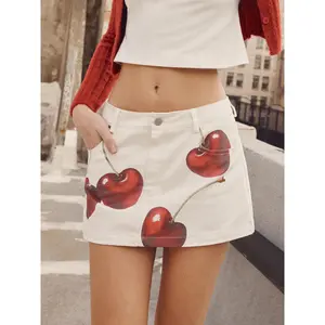 Cider Cotton Cherry Graphic Mid Rise A-line Mini Skirt