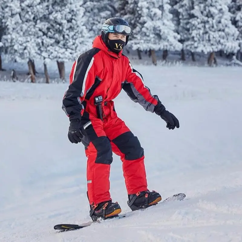 New Adult Men and Women One-piece Ski Suit Solid Color Warm Hooded Ski Suit Pants Long Sleeve Tassel Velvet 320 Nylon Waterproof 5000+