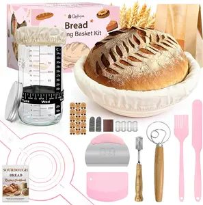 Beginner Sourdough Starter Kit, Sourdough Bread Baking Supplies, Banneton Bread Proofing Basket Set with Glass Sourdough Starter Jar, Sour Dough Bread Making Tools Kit Baking Gifts for Women Mom Wife