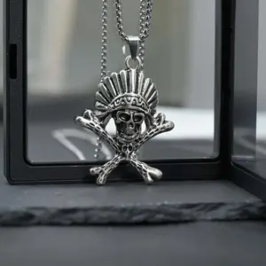 Cool dark personality retro Indian skull necklace niche punk hip-hop street style Gothic style creative jewelry