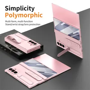 High-End Samsung Galaxy Z TriFold Phone Case with Tempered Glass, Stand, Wrist Strap, Credit Card Slot, Protective Hinge, Anti-Slip