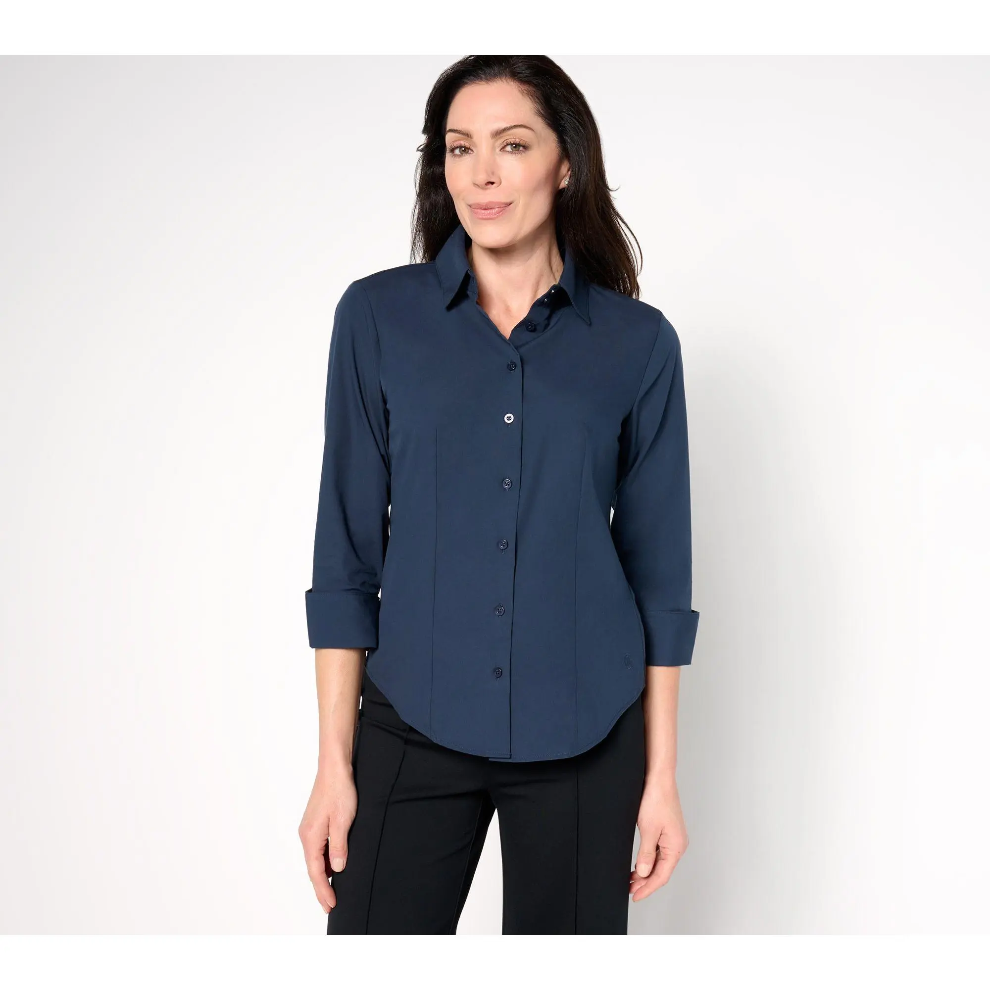 QVC Carla Rockmore Collection Women's Essential Mixed-Media Blouse Shirt