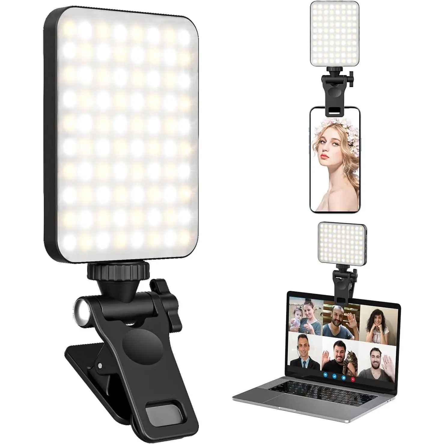 Portable Rechargeable Micro Selfie Fill Light - Makeup Tool with Easy-Clip Tech, Customizable Light for Video Calls, Compatible with Smartphones, Mobile, Cellphone, Laptops, Tablets (Black)