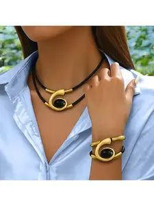 European and American Bohemian style spiral snail-shaped acrylic gemstone jewelry set women's necklace bracelet combination Matching Jewelry Set
