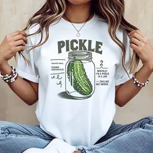 Pickle Jar Graphic And Text Print T Shirt Women Casual Short Sleeve Top Fashion Statement Tee
