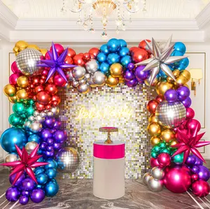 161pcs Shiny Chrome Balloon Garland Arch Kit with 4D Disco Ball & Star Foil Balloons for Party