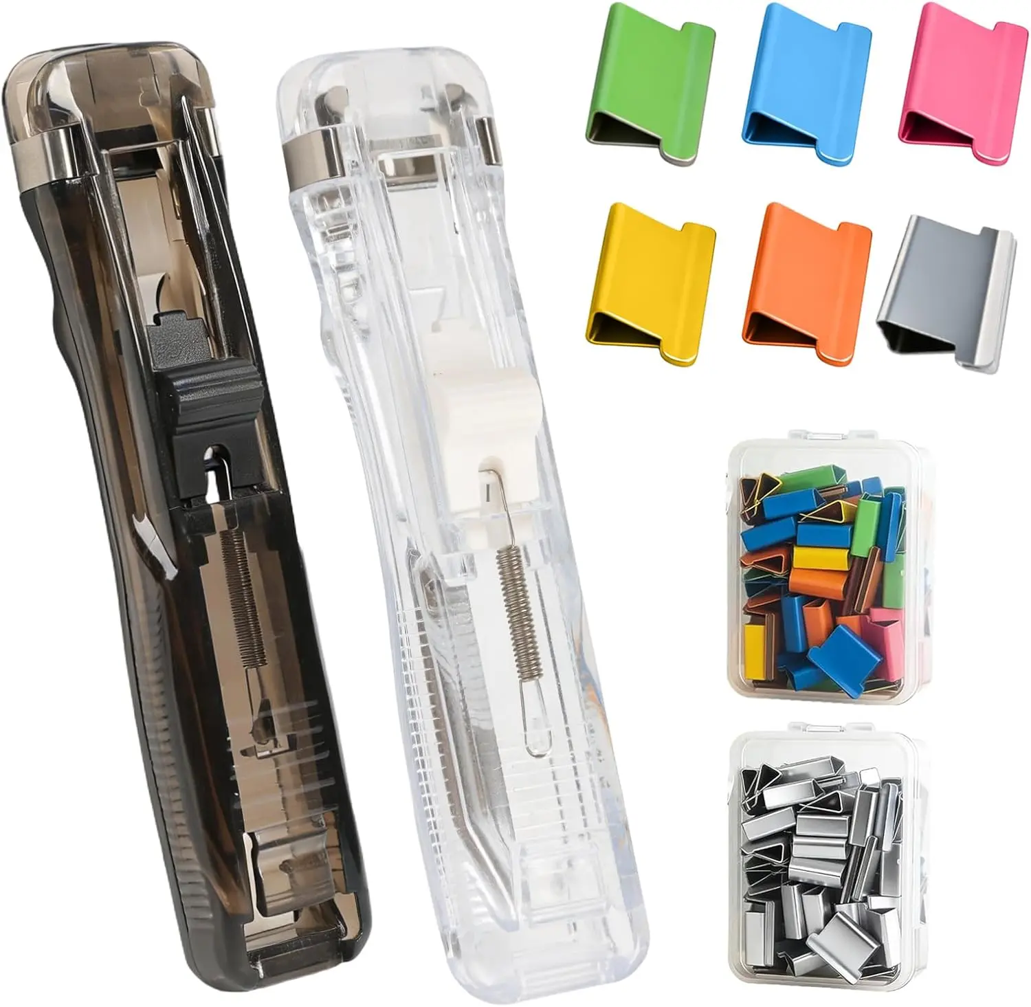 Non-punch Portable Stapler with 100 Metal Refill Clips for Home School Desk Office Supplies