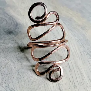 Handmade Hammered Pure Copper Long Scrolled Statement Ring
