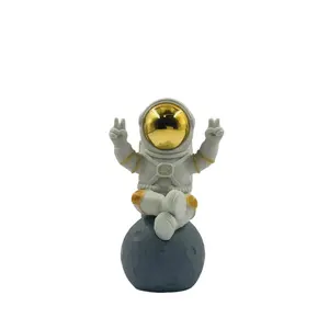 Classic Gold and White Space Theme Astronaut Figurine Ornaments - Large Home Decor Sculpture for Shelf, Desk