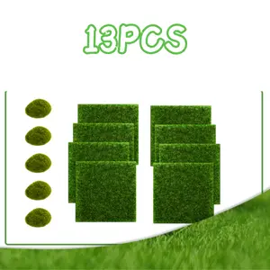 13PCS Fairy Artificial Grass, 8Pack Life-Like Garden Lawn with 5Pcs Artificial Moss Rocks-Miniature Ornament Garden Fairy Accessories for Dollhouse DIY Decoration
