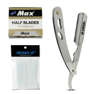 Professional Straight Stainless Steel Razor for Men – Barber Straight Razor Safety Kit with 100 Single Edge Blades (4.4 cm) & 10 Hairline Wipes for Precise Shaving
