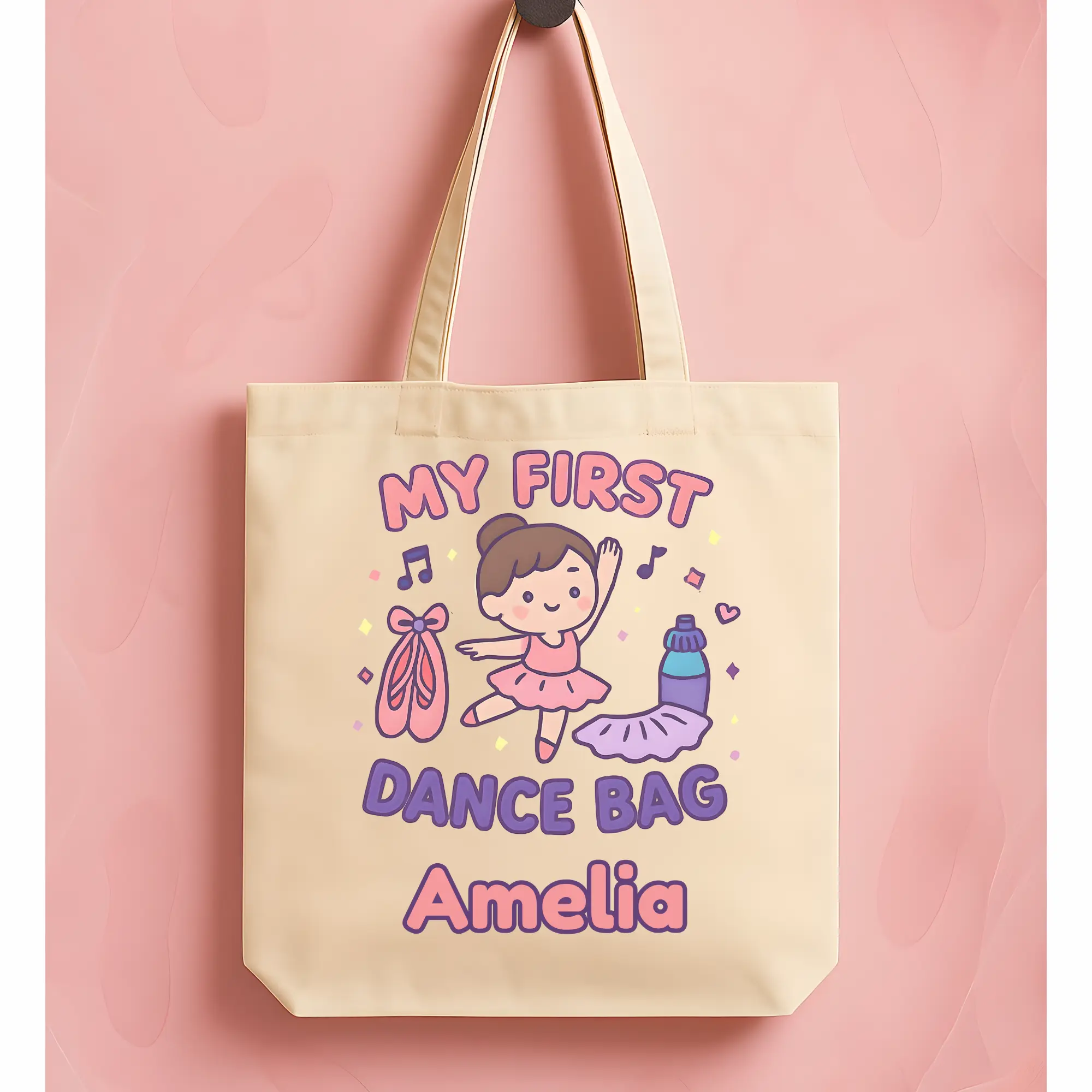 Cute Personalized Dance Tote Bag for Kids, My First Dance Bag, Ballerina Gift, Dance Class Essentials, Birthday Present