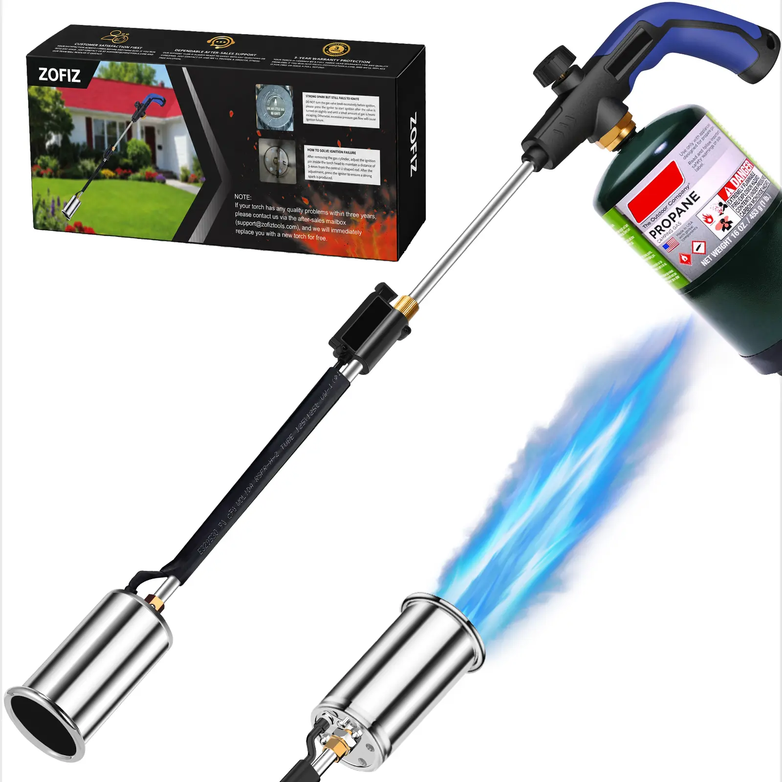 High Output Propane Weed Burner, 30''Blow Torch with Self Igniting and Flame Control Valve for Weeding, Melt Ice,Charcoal Starter-Fuel Not Included