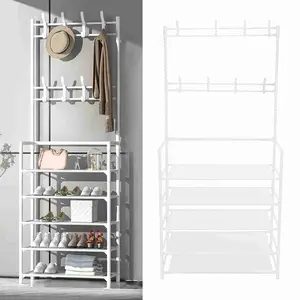 Modern Metal Freestanding Coat Rack, Simple Modern Shoe Bench with Coat Rack, Entryway Hallway Bedroom Clothing Storage Shelves with Shoe Rack, (100CM, 5 Tiers)