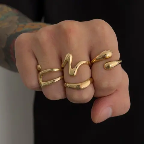 Men's Punk Style Jewelry Set, Casual Trendy Jewelry for Parties, Liquid Water Drop Design Stackable Rings, Statement Ring Set, Fashionable Metal Accessories for Men
