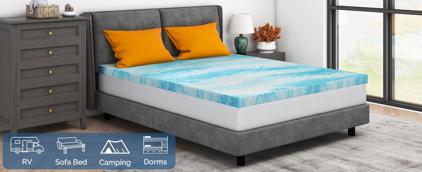 Mattress Topper, Queen Size Cooling Gel Memory Foam Bed Toppers, 2 Inch Soft Mattress Pads for Sleeper Sofa, RV, Camper, CertiPUR-US Certified Mattress Topper, Twin Size Cooling Gel Memory Foam Bed Toppers, 2 Inch Soft Mattress Pads for