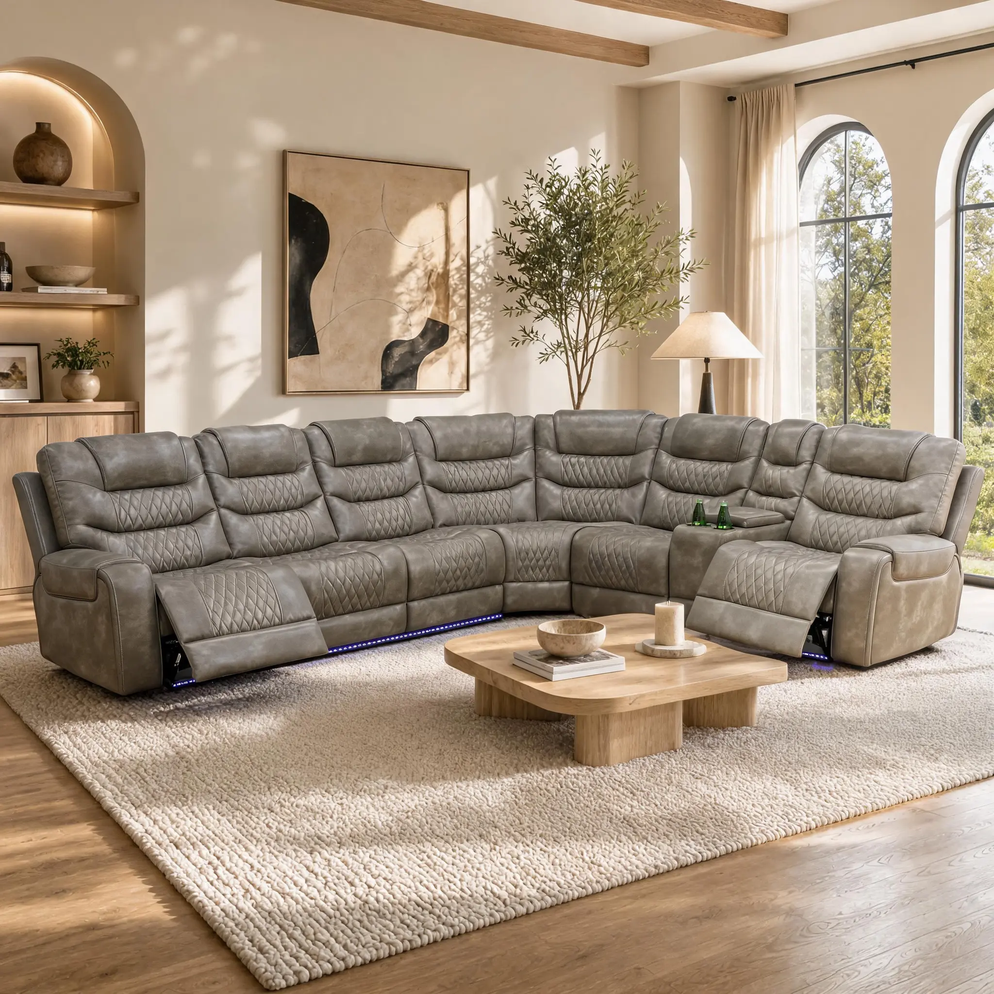 A Ainehome Electric Recliner Sofa Set in Grey Breathing Leather 3-Piece Living Room Furniture with Modern Design Gray Sofa A Ainehome Electric Recliner Sofa Set in Grey Breathing Leather 3-Piece Living Room Furniture with Modern Design Gray Sofa