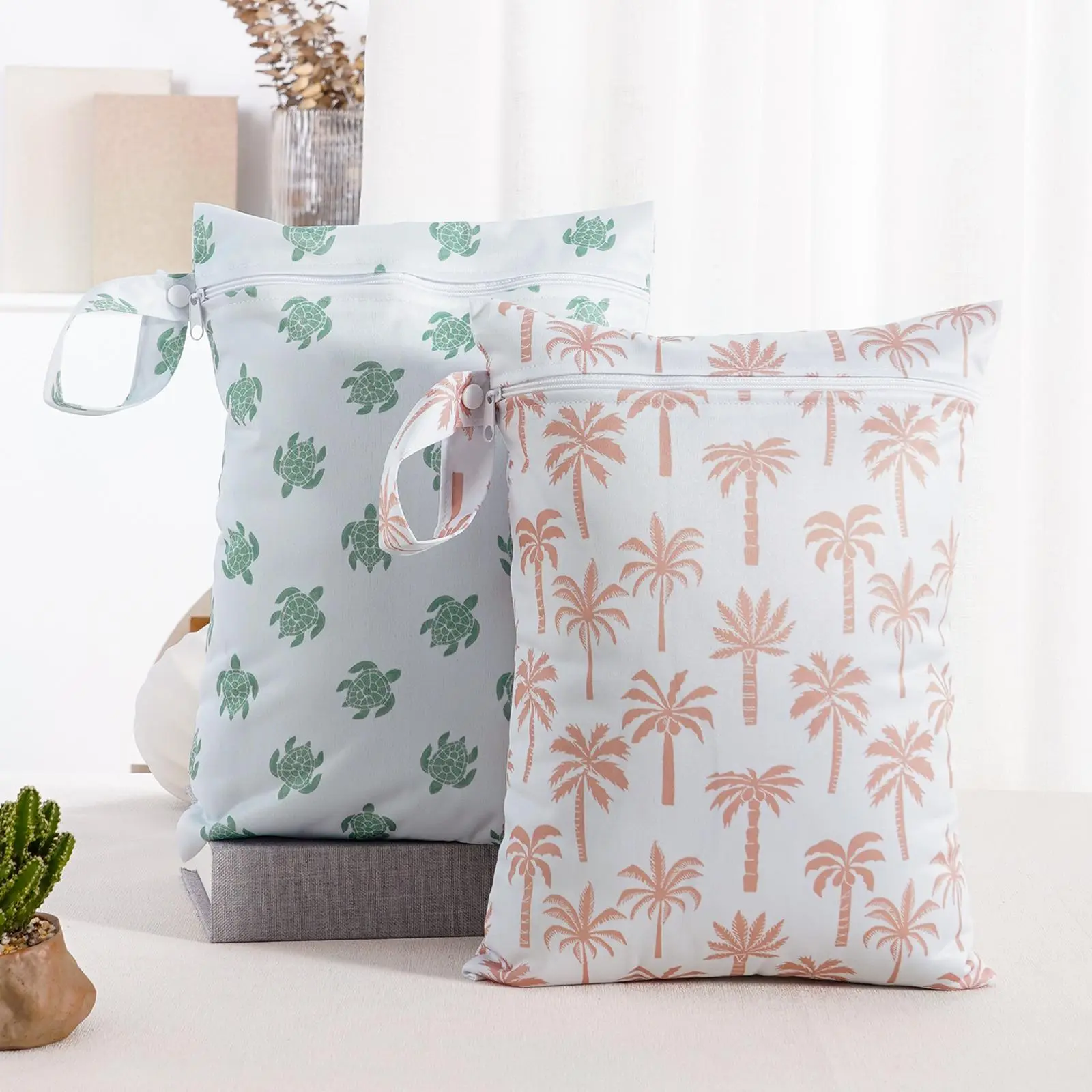 Cute Design Pattern Reusable Wet Bag, 2 Counts Waterproof Diaper Storage Bag, Versatile Organizer Pouch for Travel, Gym, and Beach, Multifunctional Diaper Bag