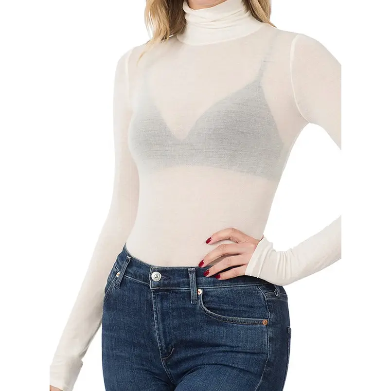 Shorty - Tencel See-thru Turtleneck Long Sleeve Top - Ivory