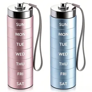 [2 Pack] Metal Pill Organizer 2 Piece Sets, Waterproof Stackable Large Aluminum Alloy Daily Medicine Case for Vitamins, Fish Oil, Supplements, Portable Family Travel Medication Container for Couples