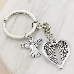 Fashion Guardian Horn Wing Keychain Fairy Metal Keyring Wallet Bag Backpack Car Hanging Ornament Accessories Women Christmas Gift evil  eye  protection