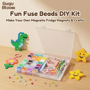 Gugu Bloom 28 Color Plastic Fuse Beads Set, 2.6mm 3D Pixel Puzzle Bead, Fridge Magnet, DIY Craft Bead Kit with Nail Board, Ironing Paper, Tweezers and DIY Beading Accessories, DIY Jewelry Accessories, DIY Jewelry Making, Party Kids Gifts