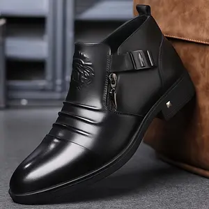 2025 New Men'S High - End Business Casual Shoes, Slip - On Formal Gentleman Shoes, Minimalist British Style Ankle Boots And Mid - Calf Boots.Selected As Valentine'S Day Gift.Boy Footwear Closed Office Work Women Decor Black