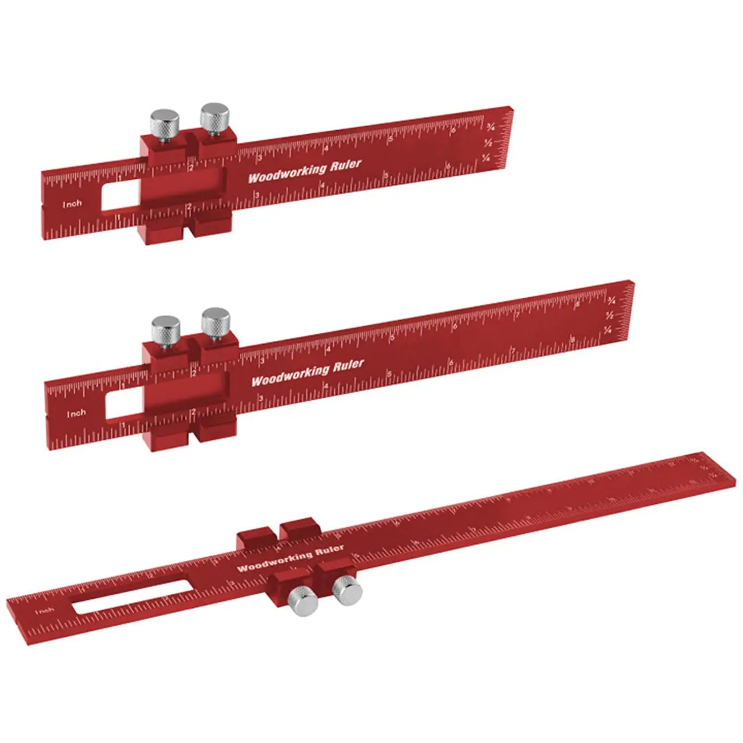 3pcs Multi-Size Aluminum Alloy Pocket Rulers - 12 in Carpentry Tools, T-Track Tools, Precision Measuring Rulers with Quick Set-Up, Positioning & Scribing for Woodworking