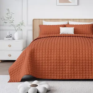Luxury  Quilt Set  Size, Comforter Set with Pillow Shams, Soft Lightweight Bedspread Coverlet Bedding Sets for  Seasons, Red Brown