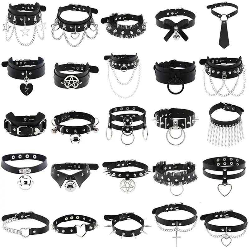 TOP-FASHION - 1Pc Harajuku Cosplay Rivet Star Punk Rock Gothic Women Collar Sexy PU Leather Heart Cross Spike Hip Hop Bondage Choker Jewelry