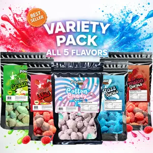 PowderPops Variety Pack 5-Pack Gusher Bursts –  Sour Blue Razz, Sour Green Apple, Sour Wild Cherry, Sour Watermelon, Cotton Candy – 30 Ounce Bundle – Viral Gummy Fruit Snack Candy