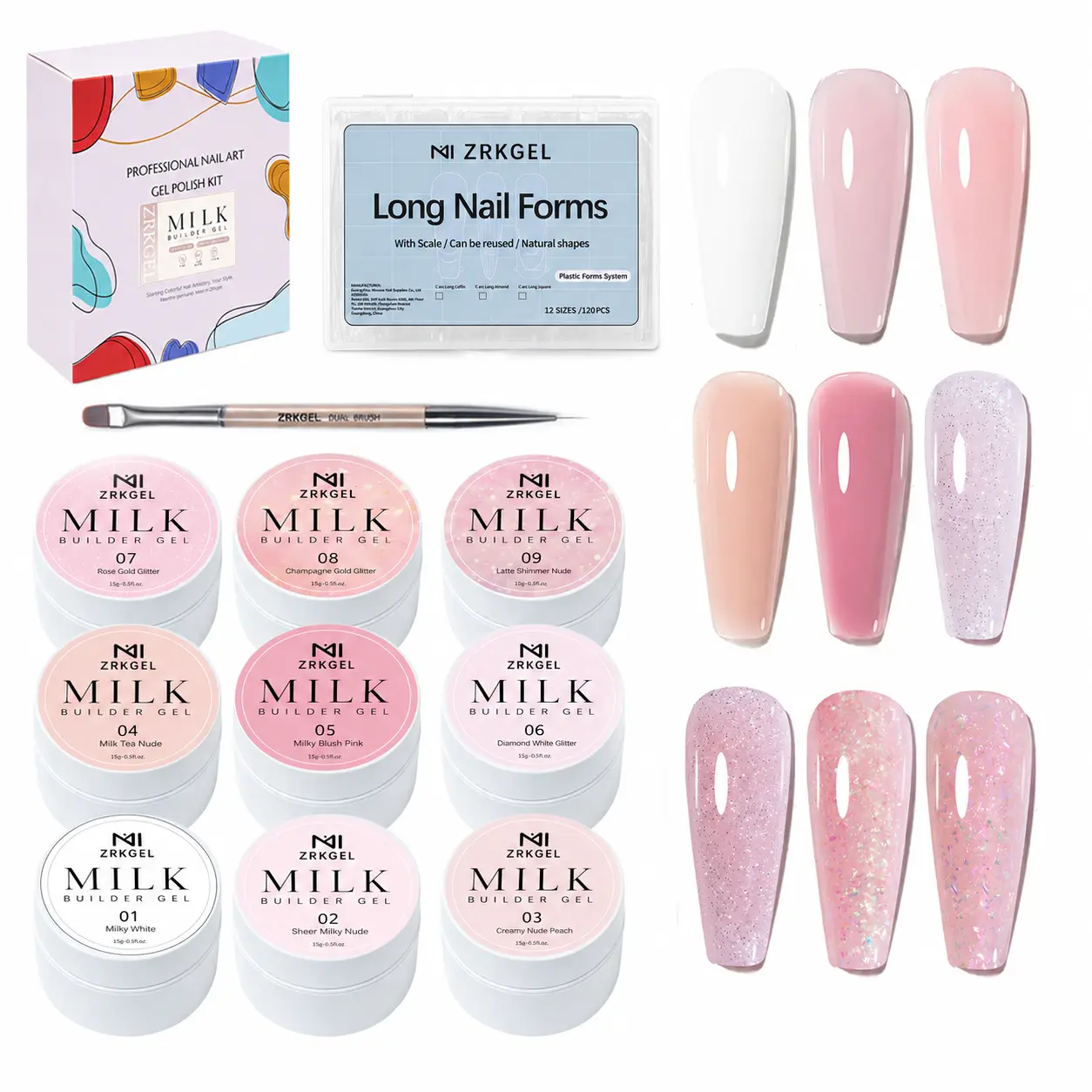 ZRKGEL Gift Milky Builder Gel Kit BIAB Nail Extension Set | Builder in a Bottle Nail Strengthener for Weak Nails & Overlay | Clean Girl Nails