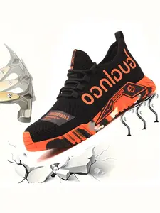 Men's steel toe sports anti slip work shoes, featuring a breathable knitted upper with anti smashing, anti piercing, shock-absorbing, and wear-resistant properties