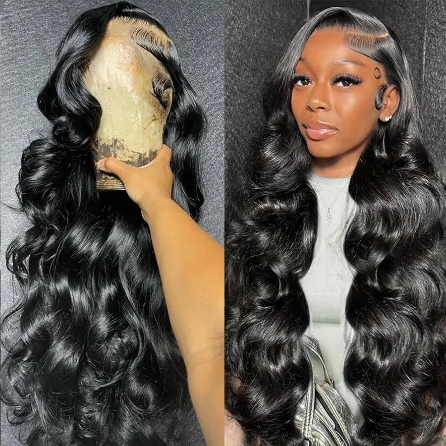 Bling Body Wave 13x4 Transparent Lace Wig Human Hair 30 32 34Inch Brazilian 13x6 360 HD Lace Frontal Wig 180% Density Natural Black Pre Plucked 4x4 Closure Wigs