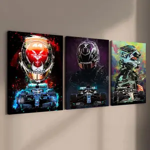 3 Counts Wooden Framed Canvas, Abstract F1 Racing Car And Driver Poster, Exquisite Poster, Perfect Living Room Decoration, Modern Art Design, Fashion Family Poster, Wall Art Decoration, Odorless, Waterproof, Artwork, Abstract Pattern Print