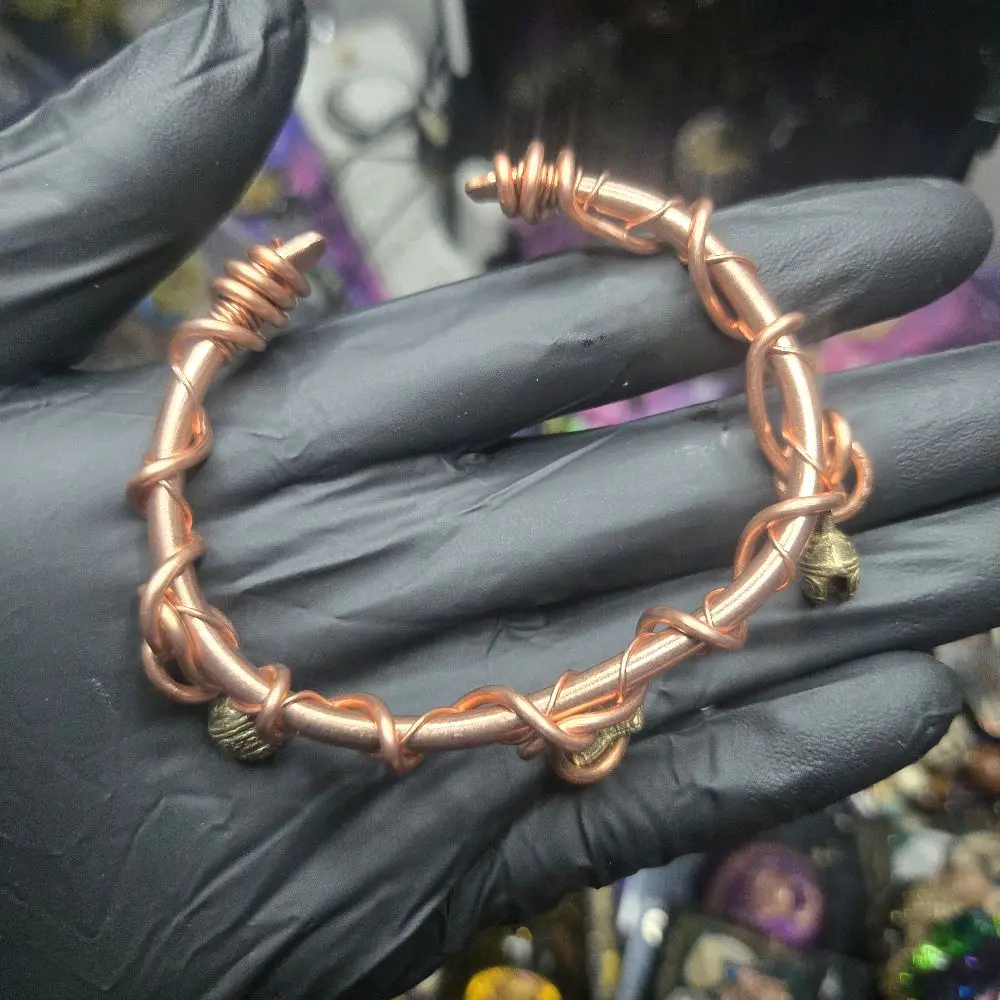Adjustable Double Copper-Wrapped Bangles with Bells