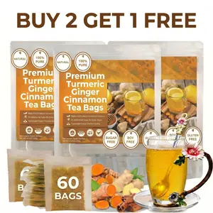 Combo 240/120/5Pcs Tea Bags, Ginger Tea, Turmeric Ginger Cinnamon Tea, Cinnamon Tea, Ginger Turmeric Tea, Tea Bag, Turmeric Ginger Cinnamon Tea Bags, No Sugar, NoCaffeine, No Gluten