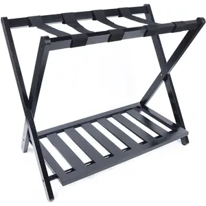 220lbs Load Luggage Rack for Guest Room Hotel Bedroom,High-Grade Bamboo,Wood Folding Storage Rack Simple Double Layer Shelf