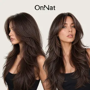 Haley - OnNat Rich Brunette Blowout Wig | 22-inch Old Money Vibe Melted Lace Super Natural Look Pre-Plucked Hairline Fluffy Effortless Wig with Elastic Band & Combs For Ultra Secure