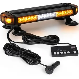Emergency LED Roof Top Strobe Flashing Light, Amber 42 LED Warning Safety Flashing Lights with Magnetic & Controller and 16 ft Straight Cord for Vehicle Forklift Rooftop (Amber/White)