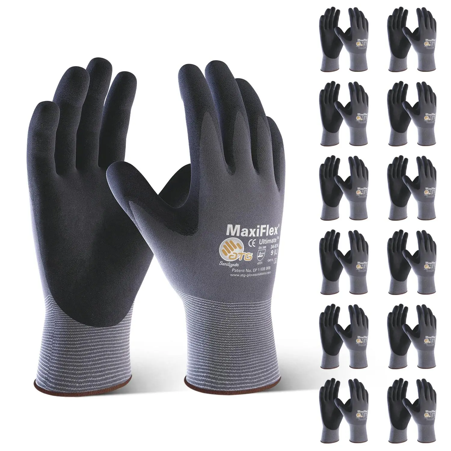 MaxiFlex PIP 34874 Work Gloves - 24 Pairs, Breathable Flexible Design, Micro-foam Nitrile Coating, Superior Grip, No Warranty, Freeship U.S., Touchscreen Compatible