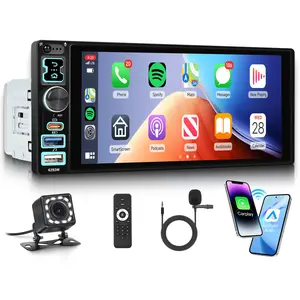 Single Din Car Stereo Wireless Carplay Android Auto, 6.8 Inch IPS Touch Screen, Car Radio Stereo with Backup Camera Mirror Link Bluetooth Handsfree FM EQ SWC USB &Type-C