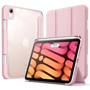 JETech Case for iPad mini (A17 Pro, 2024 Model, 7th Generation) / mini 6 (2021 Model, 6th Generation) with Pencil Holder, Clear Back Shell Stand Shockproof Tablet Cover, Auto Wake/Sleep