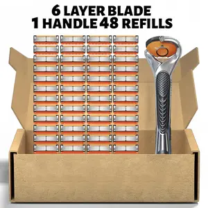 Men's Razor Blade Replacement, 48pcs Razor Blade & 1 Count Handle, Sharp Handheld Razor Blade, Men's Care Product for Daily Use, Head Shaver Kit