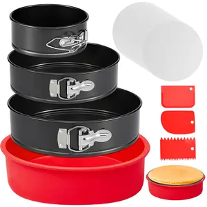 3-Piece Nonstick Springform Pan Set (4" 7" 9") for Cheesecake - Leakproof Baking Molds with Removable Bottom & 50 Liners outdoorfun